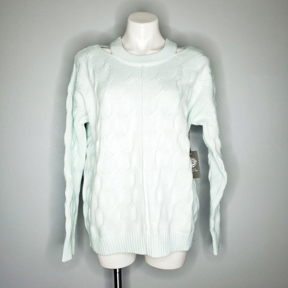 New Vince Camuto Small Cable Knit Pullover Sweater Light Blue NWT Cozy Winter - Picture 4 of 6